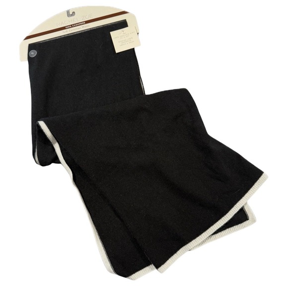 Rachel Zoe 100% Cashmere Soft Luxurious Warm SCARF Black w Ivory Trim 71" x 13" - Picture 1 of 6